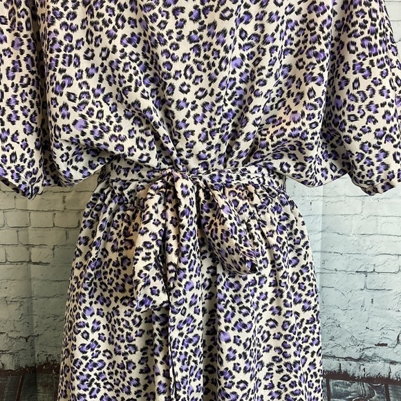Folly PDX Sarah Bibb Dress Cheetah Short Sleeve Tie Waist M Office Portland - Picture 4 of 16